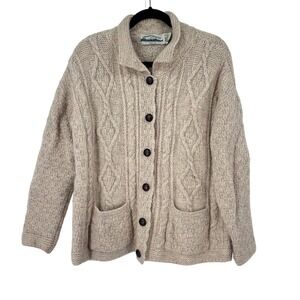 Aran‎ Crafts S Ireland Wool Cardigan Cable Knit Button Front Sweater Fisherman